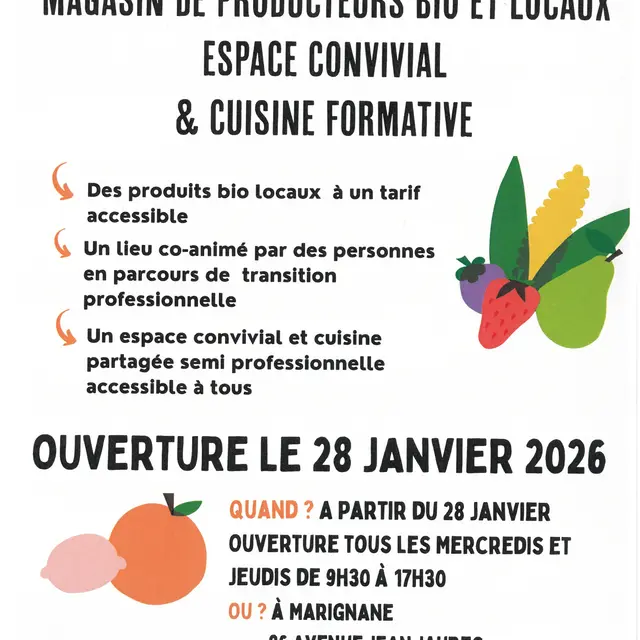 Magasin de producteurs bio locaux - Espace convivial et cuisine  formative