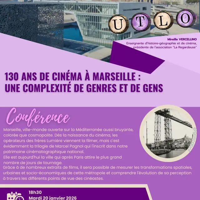 UTLO - Conférence : Conférence UTLO -130 ans de cinéma à Marseille : une complexité de genres et de gens_Ollioules