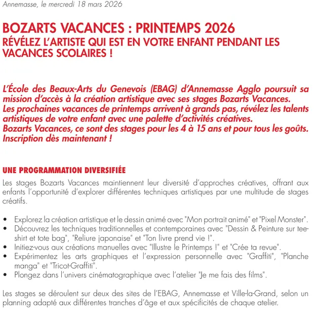Stages Bozarts Vacances : Printemps 2026_Gaillard