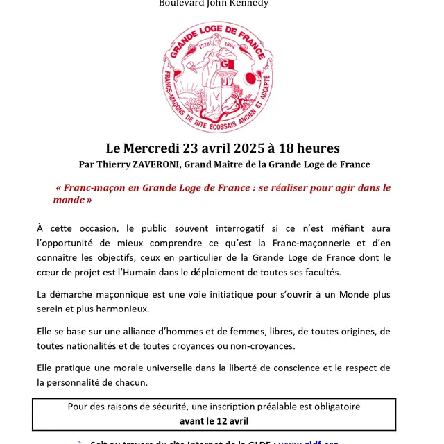 Conférence “Franc-maçon de la GLDF : se réaliser pour agir dans le monde”_Draguignan