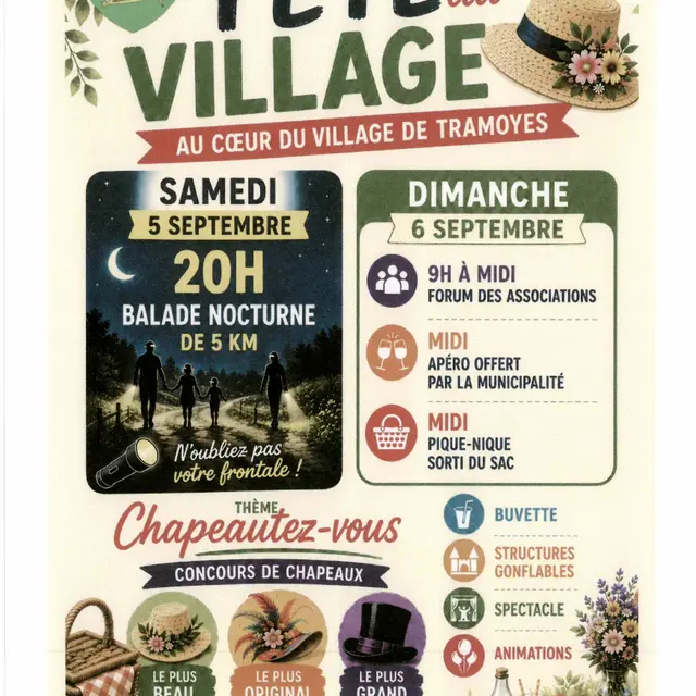 Fête du village: balade nocturne, forum des associations, pique-nique et animations au coeur du village_Tramoyes