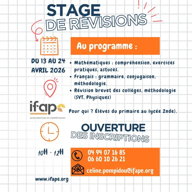 Stage de révisions scolaires  - Association IFAPE_Six-Fours-les-Plages