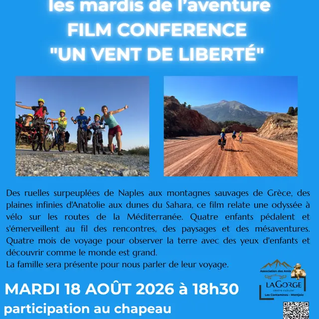 Projection du film «Un vent de liberté» : l’odyssée d’une famille en vélo autour de la méditerranée au Centre Culturel de la Gorge_Les Contamines-Montjoie