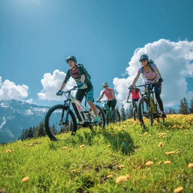 Rando face au Mont-Blanc à VTT électrique