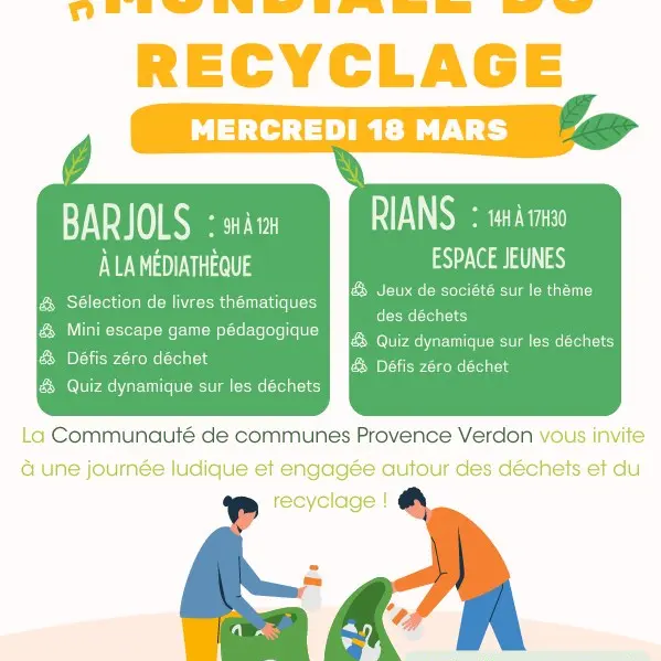 Mini escape game, quizz, ateliers : Journée mondiale du recyclage_Barjols