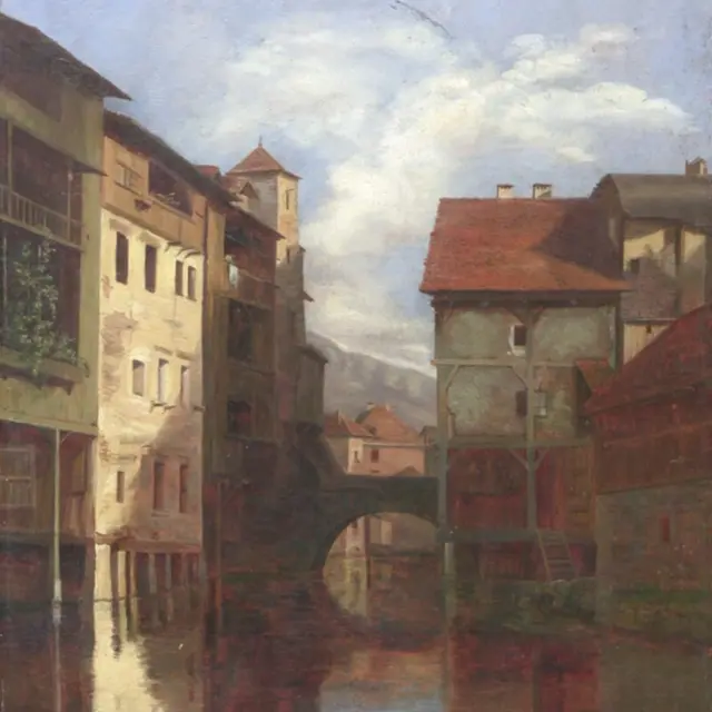 Prosper Dunant, Le Thiou en aval du Château branlant à Annecy, vers 1850, Collections des Musées d'Annecy © NTA