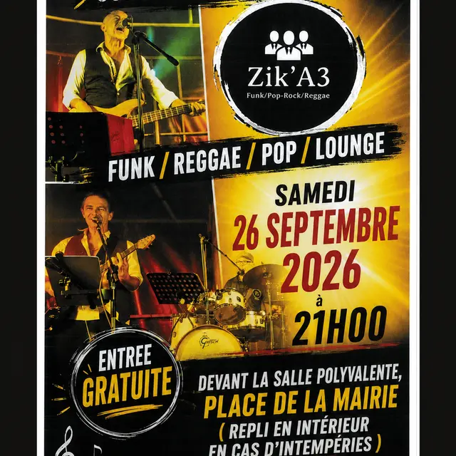 Concert : Zik'A 3 - musique pop, rock, funk_Fox-Amphoux