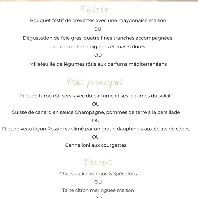 Menu Réveillon Jour de l'An