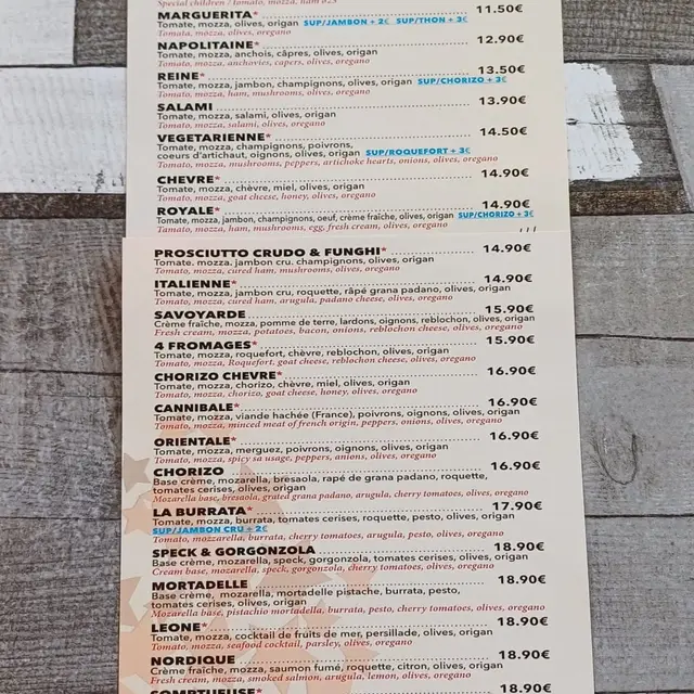 Menu pizza Leone