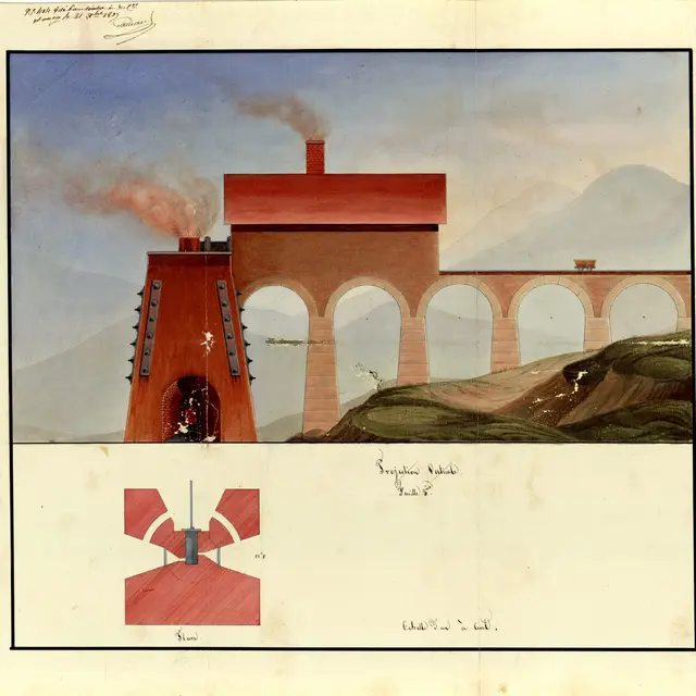 Projection verticale du haut-fourneau provenant de Tamié installé aux forges à Cran, 1837