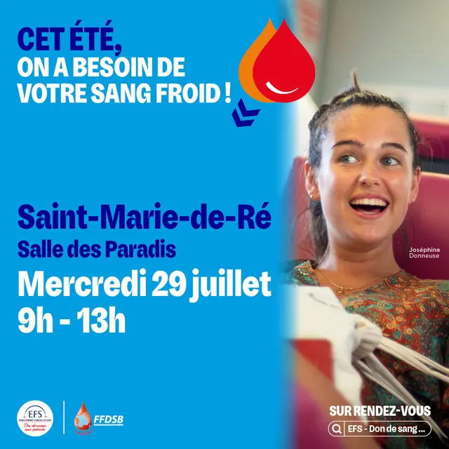 Affiche du don du sang à Sainte-Marie-de-Ré le 29 juillet