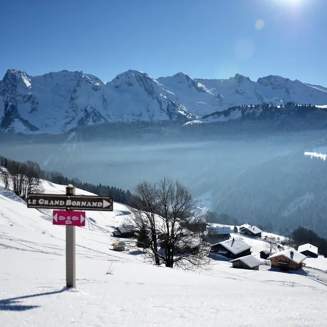 Itinéraire raquettes face à la chaîne des Aravis