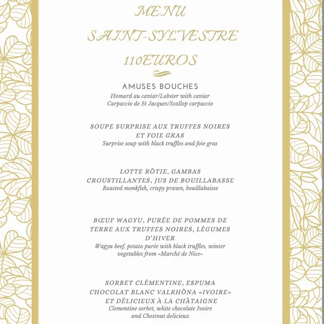 Le menu 31 décembre