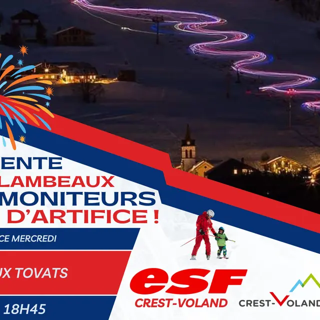 Descente aux flambeaux des moniteurs aux Tovats et feu d'artifice_Crest-Voland