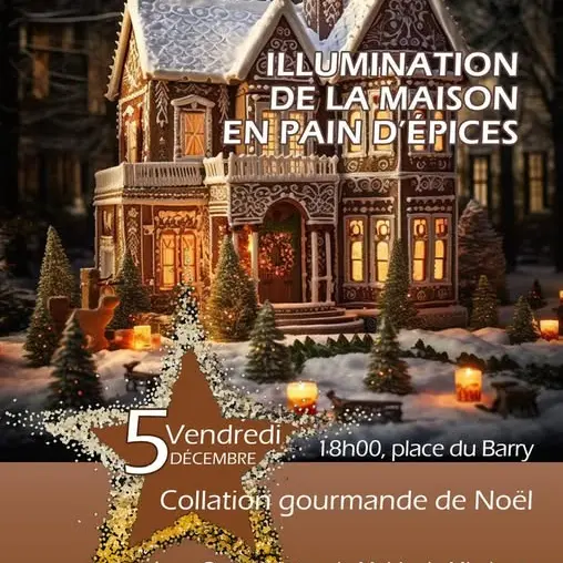 Illuminations de Noël sur le thème de la maison en pain d’épice à Mirabeau_Mirabeau