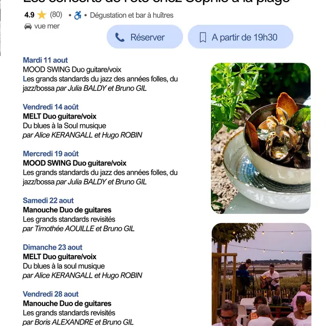 Les concerts de l'été chez Sophie à la plage