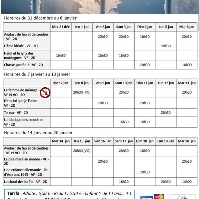 Programme du cinéma Le Montcelet du 31 décembre 2025 au 20 janvier 2026_Entre-deux-Guiers