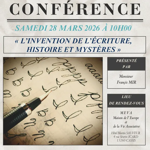 Conférence L'invention de l'écriture, histoires et mystères par Les amis du Musée de Cassis_Cassis