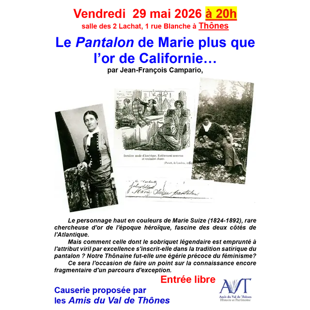Causerie Le Pantalon de Marie plus que l'or de Californie_Thônes
