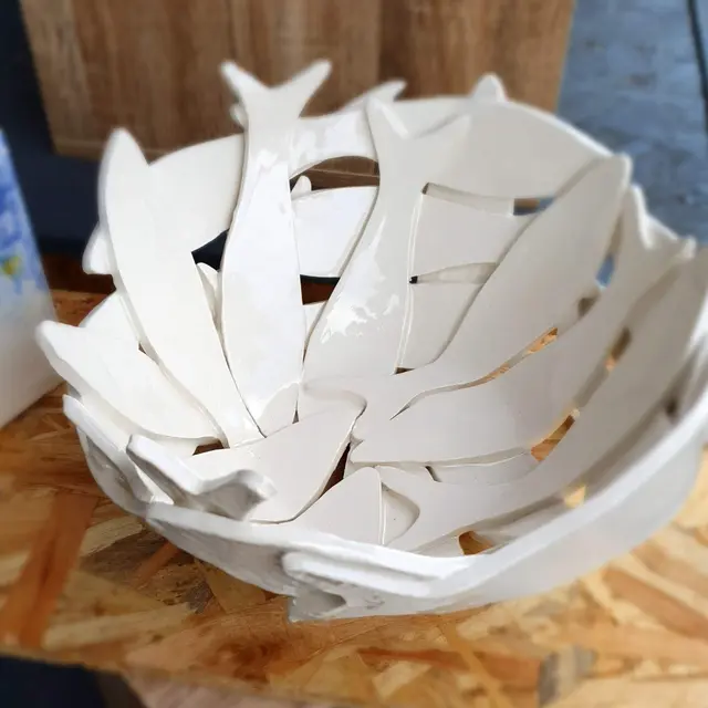 Saladier blanc poissons