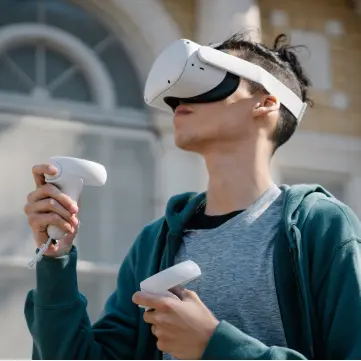 Visuel personnage avec casque de réalité virtuelle