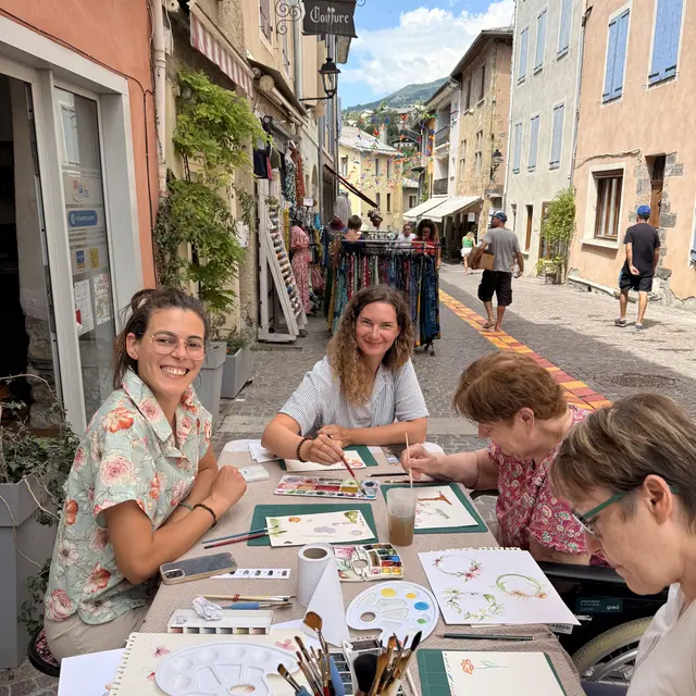 atelier aquarelle devant la boutique