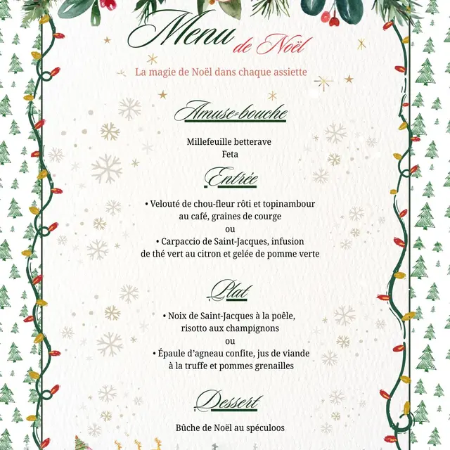 Menu de Noël – Restaurant La Verrière