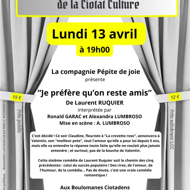 Théâtre de Poche - Je préfère qu’on reste amis_La Ciotat