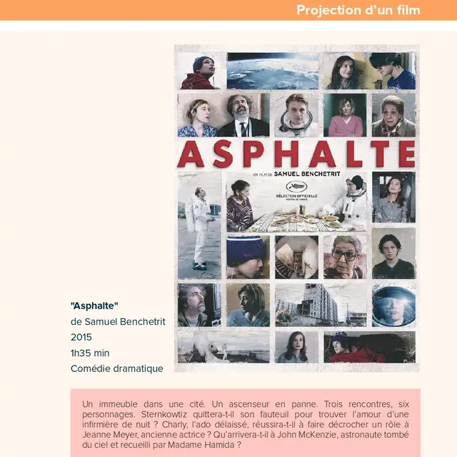 Afterwork ciné Asphalte de Samuel Benchetrit_Vichy