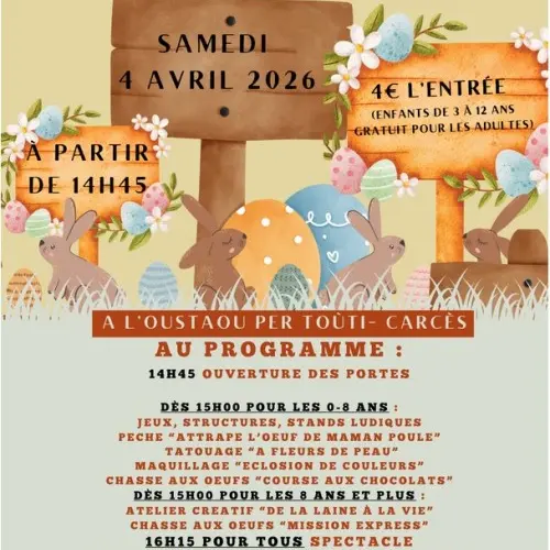 Après-midi festif autour de Pâques : chasse aux oeufs, ateliers ludiques, spectacle (public enfants)_Carcès