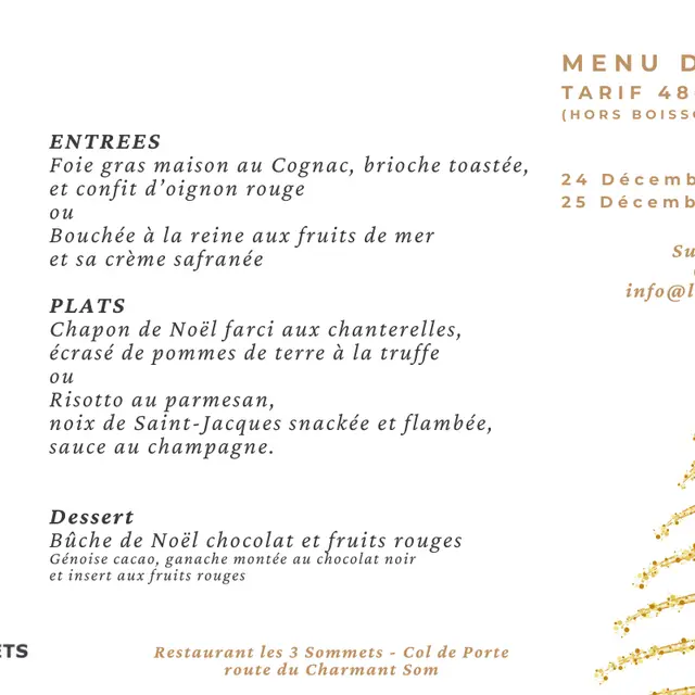 Menu de Noel - Restaurant Les 3 Sommets_Sarcenas