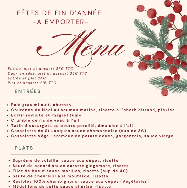 Menu à emporter : Noël et réveillon de la Saint Sylvestre Chez Nono by Fleur de Sel_Aurillac
