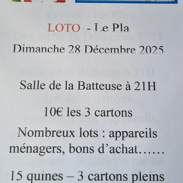 Loto du foyer des jeunes et de l'éducation populaire_Le Pla