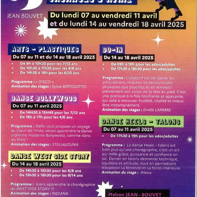 Stages vacances - Maison Jean Bouvet