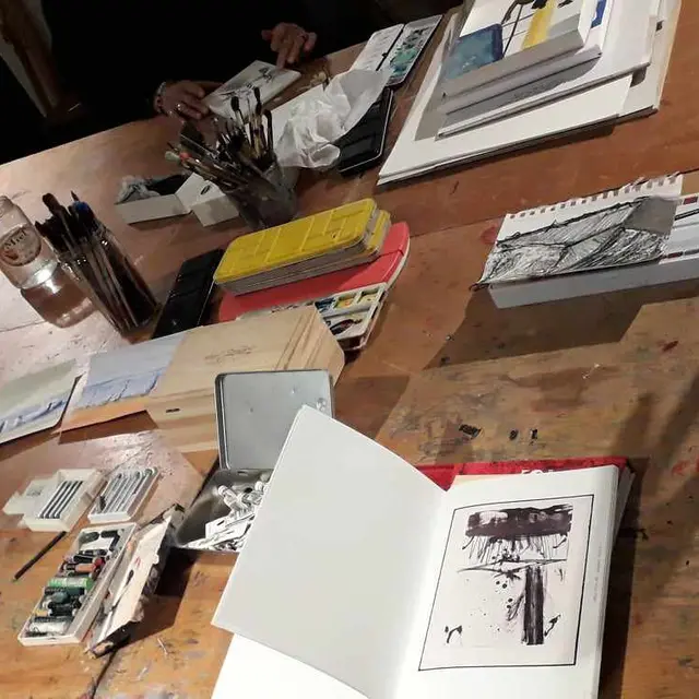 Atelier de peinture, encre et aquarelle