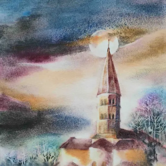 Aquarelle de l'Eglise de Saint-André-de-Bâgé