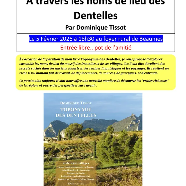 Conférence : A travers les noms de lieux du Massif des Dentelles_Beaumes-de-Venise