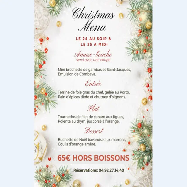 Menu Réveillon Noël au Casino Terrazur_Cagnes-sur-Mer