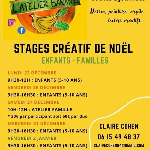 Atelier Banane : Stages cr&tif de Noël à La Tour d'Aigues_La Tour-d'Aigues