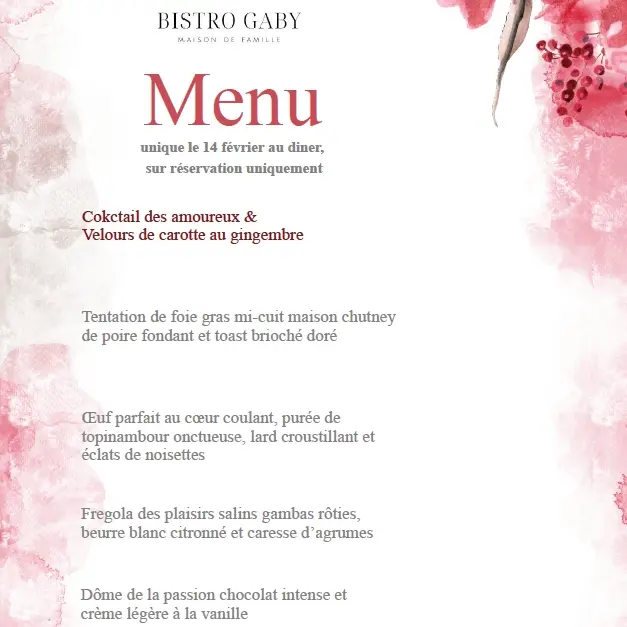 Menu de la Saint Valentin au Bistro Gaby_Château-Arnoux-Saint-Auban
