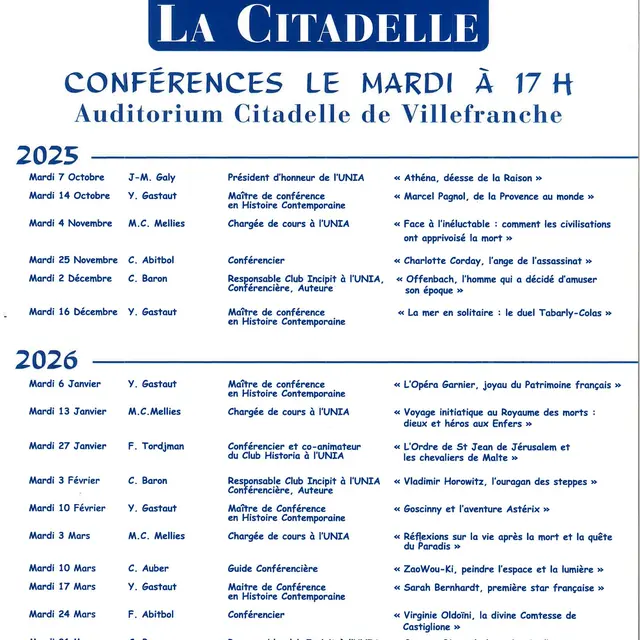Conférence UVIA : les Mardis de la Citadelle_Villefranche-sur-Mer