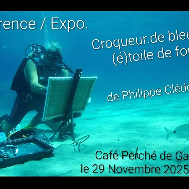 Conférence au Café Perché - Croqueur de bleu sur (é)toile de fond_Gassin