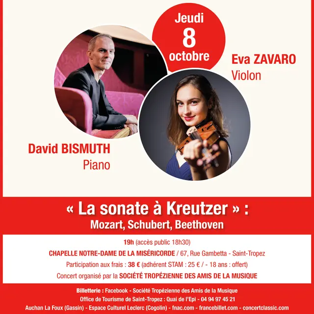 Concert - Festival d'automne - Eva ZAVARO (violon) & David BISMUTH (piano)_Saint-Tropez