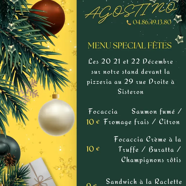 Menu spécial Fêtes à la pizzeria chez Agostino_Sisteron