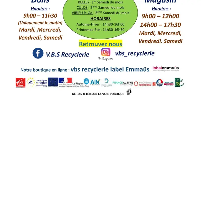 Horaires d'ouverture de la recyclerie