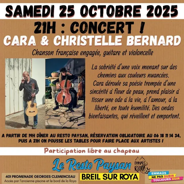 Concert au resto paysan : Philippe Cara et Christelle Bernard_Breil-sur-Roya