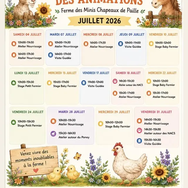 Ferme des minis chapeaux de paille - Planning des animations_Saintry-sur-Seine