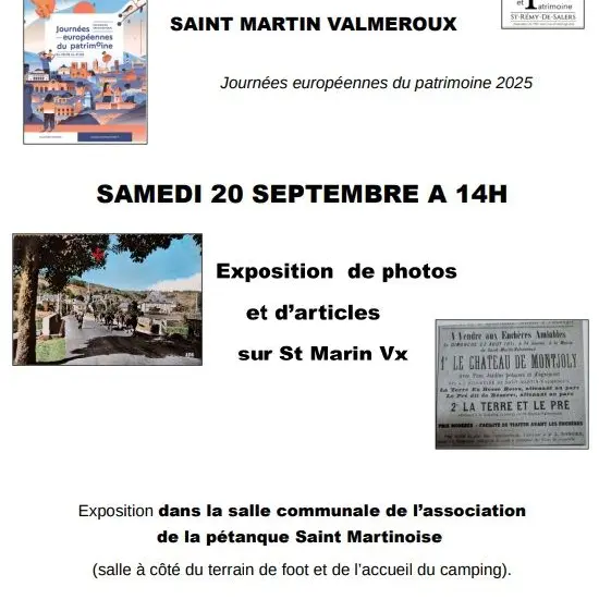 Journées Européennes du Patrimoine - Exposition de photos et d'articles sur St-Martin-Valmeroux_Saint-Martin-Valmeroux