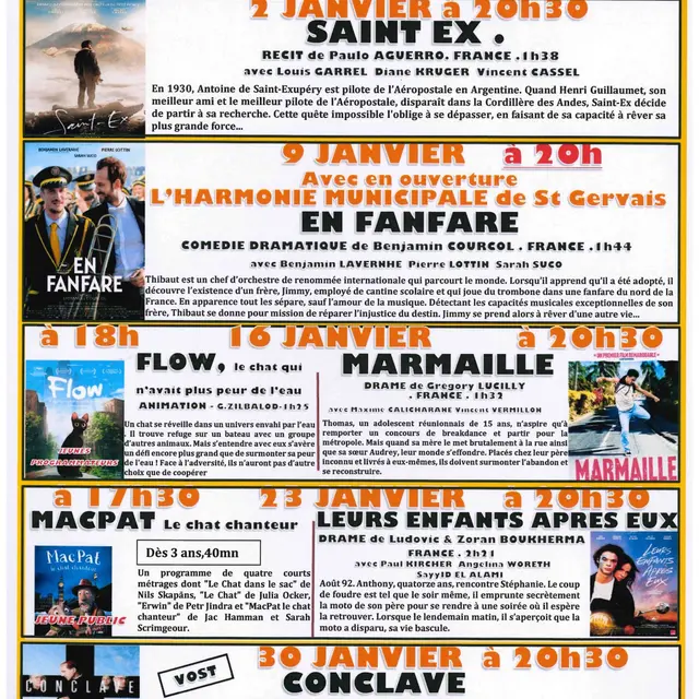 Programme janvier - Mon jeudi cinéma