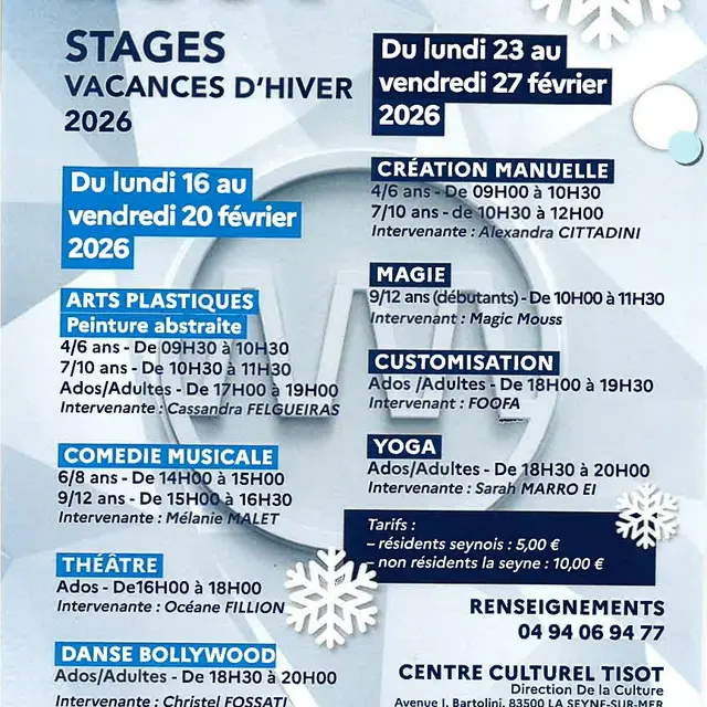 Stages vacances d'hiver - Centre Culturel Tisot_La Seyne-sur-Mer